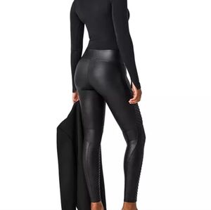 Spanx Leggings Women's Large Black Faux Leather Moto